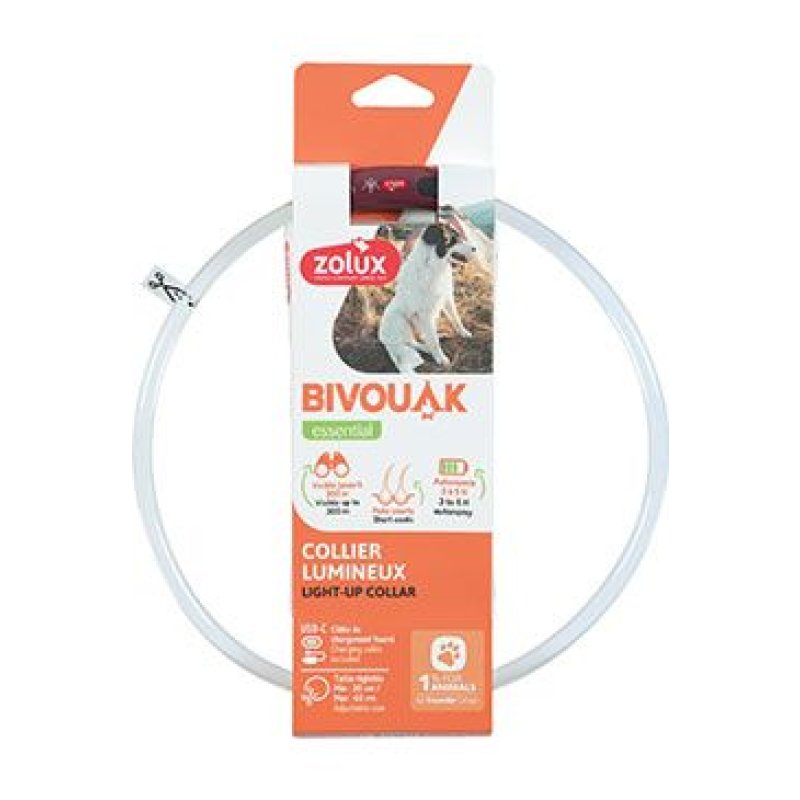 Zolux Obojek LED transparent BIVOUAK 30-60cm USB červ.