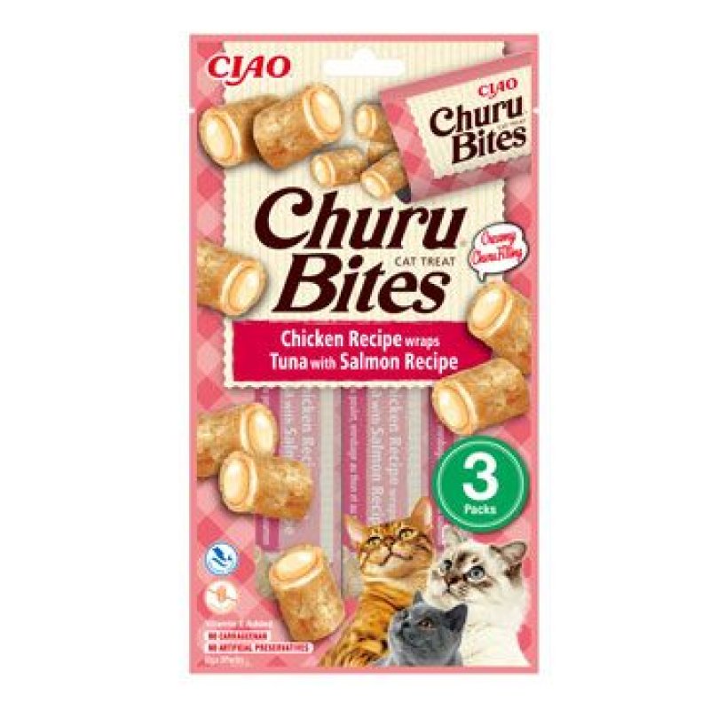 Churu Cat Bites Chicken wraps & Tuna Salmon Purée 3 x 10 g