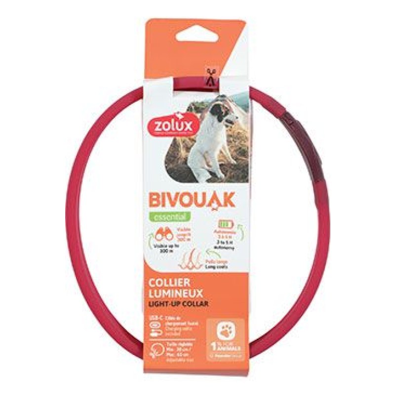 Zolux Obojek LED velký BIVOUAK 30-60cm USB červená