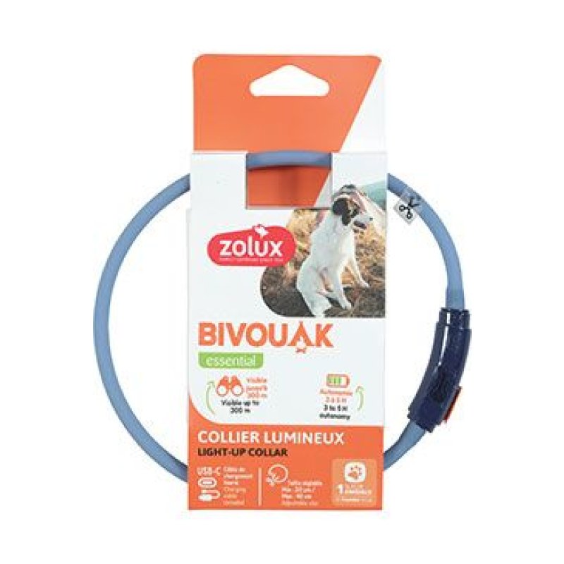 Zolux Obojek LED malý BIVOUAK 20-40cm USB modrá