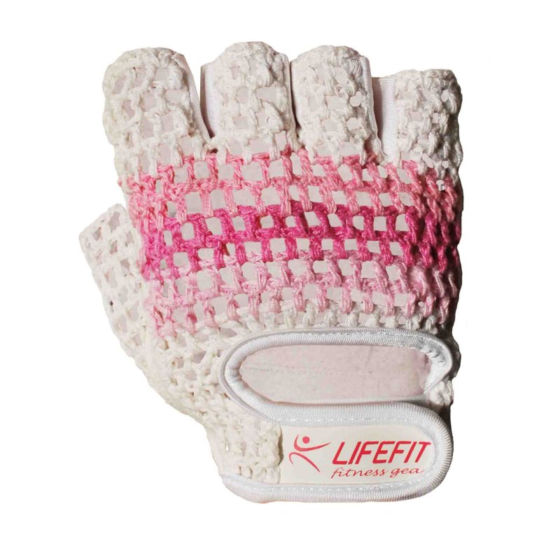 Fitness rukavice LIFEFIT® KNIT, vel. S, růžovo-bílé