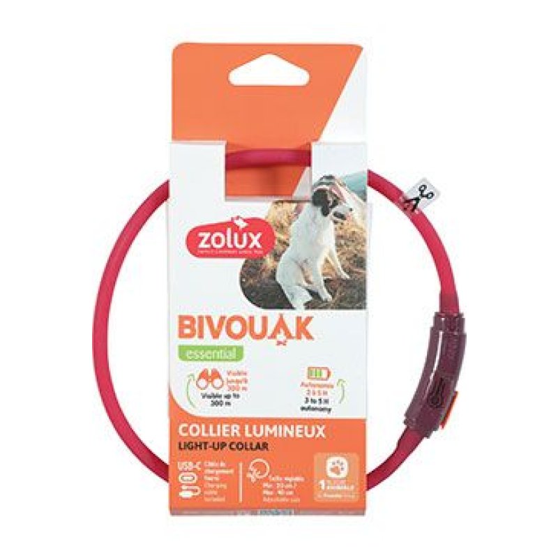 Zolux Obojek LED malý BIVOUAK 20-40cm USB červená