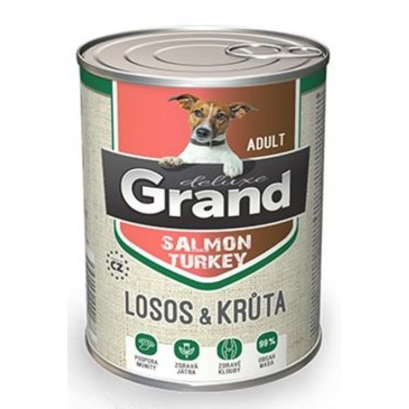 GRAND Deluxe konzerva losos a krůta adult 400g