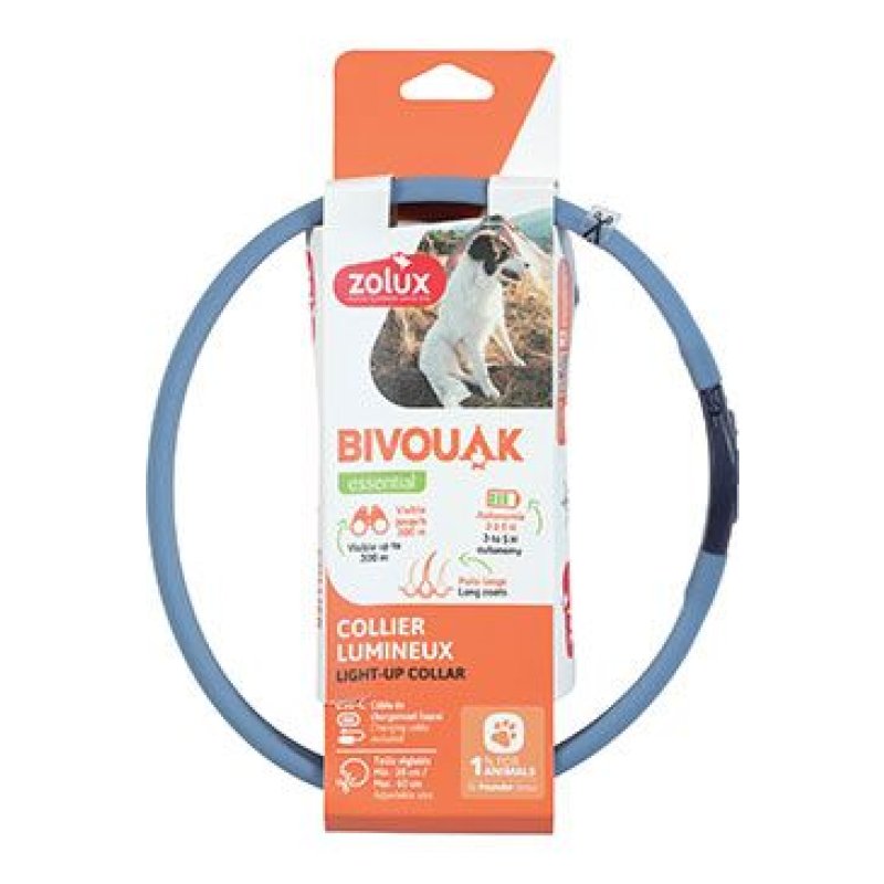 Zolux Obojek LED velký BIVOUAK 30-60cm USB modrá