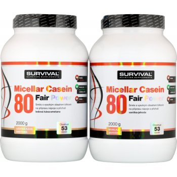 Survival Micellar Casein 80 Fair Power 2000 g, vanilka-jahoda - AKCE 1+1