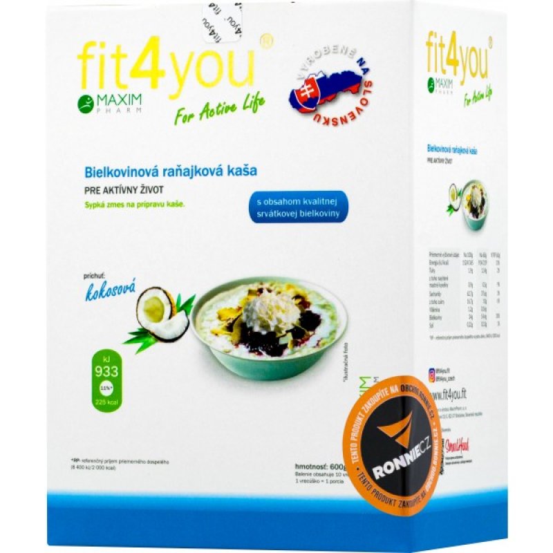 Fit4you Bílkovinová snídaňová kaše - 10x 60 g, kokos