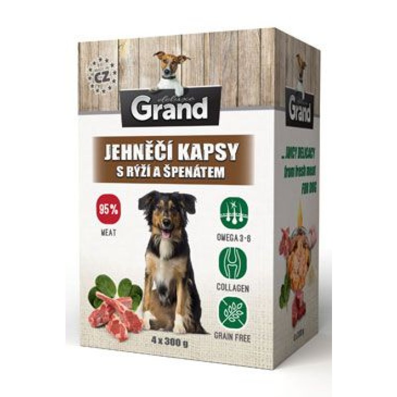 GRAND kaps. deluxe pes jehněčí s rýží a špenát. 4x300 g