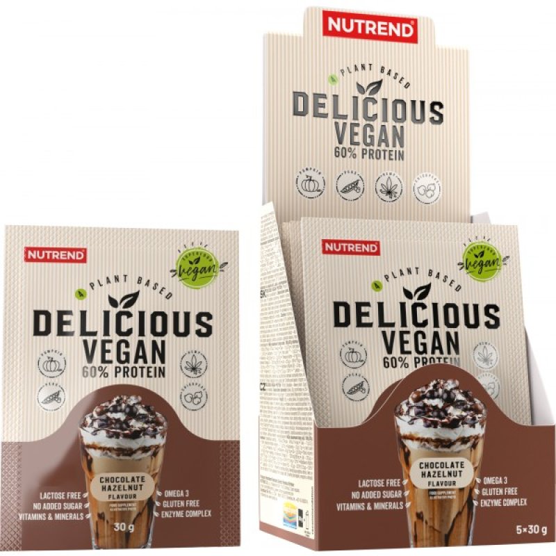 Nutrend Delicious Vegan Protein - 5 x 30 g, čoko-lískový ořech