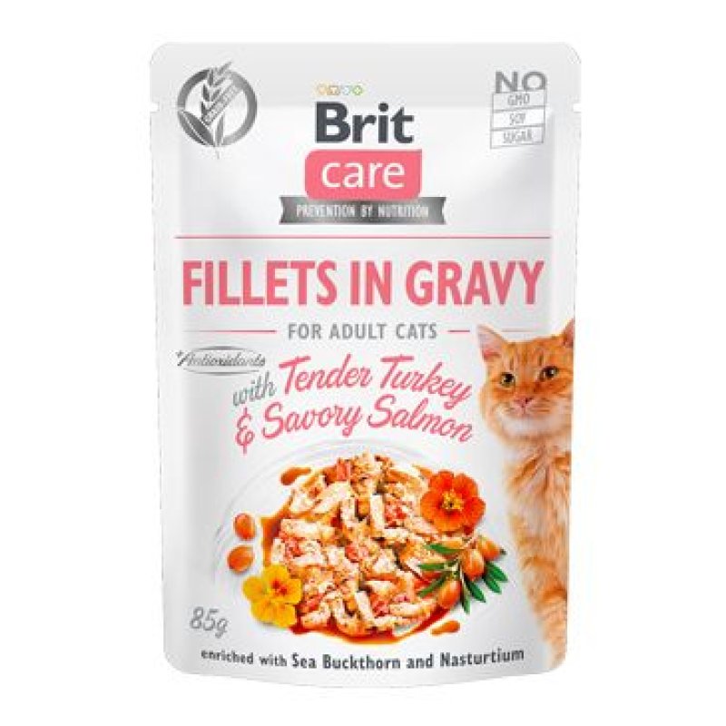 Brit Care Cat Fillets in Gravy Turkey&Salmon 85 g