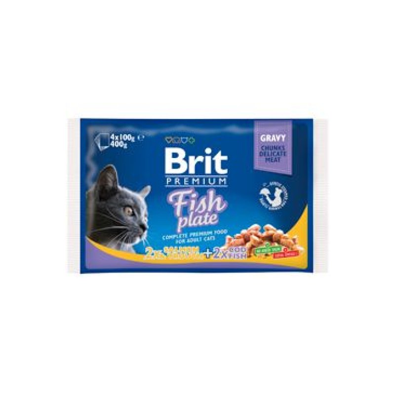 Brit Premium Cat kapsa Fish Plate 400 g (4x100g)