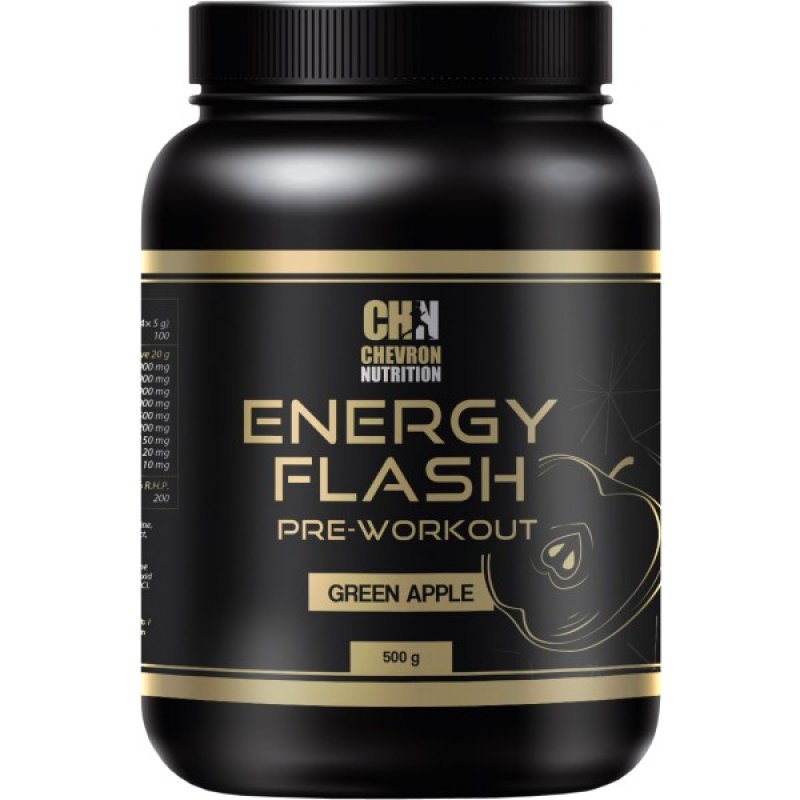 Chevron Nutrition Energy Flash Pre-Workout - 500 g, zelené jablko