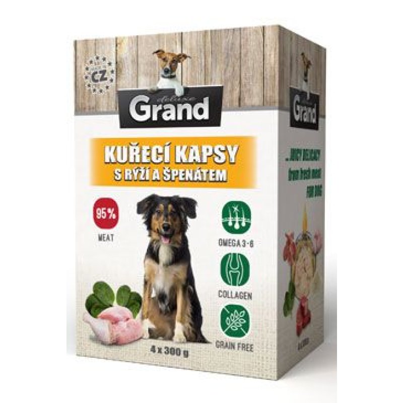 GRAND kaps. deluxe pes kuřecí s rýží a špenát. 4x300 g