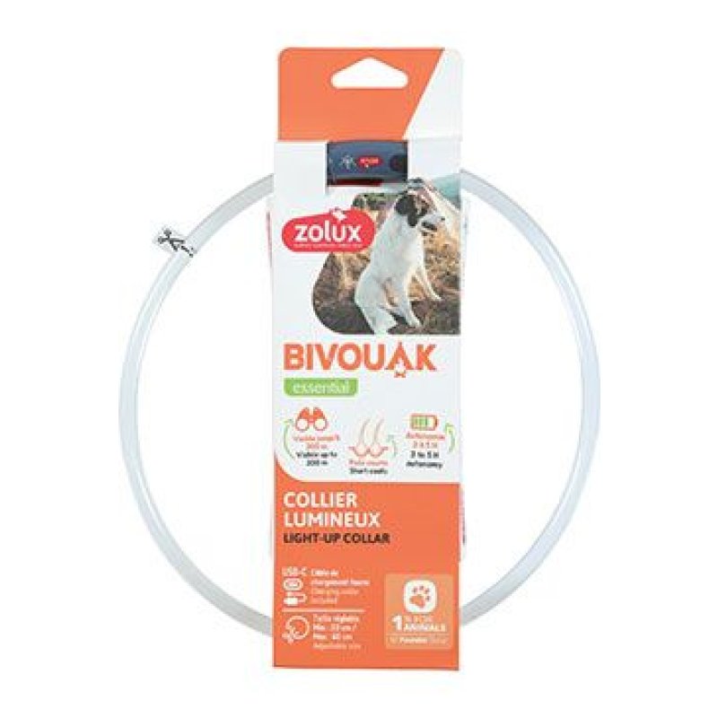 Zolux Obojek LED transparent BIVOUAK 30-60cm USB modrá