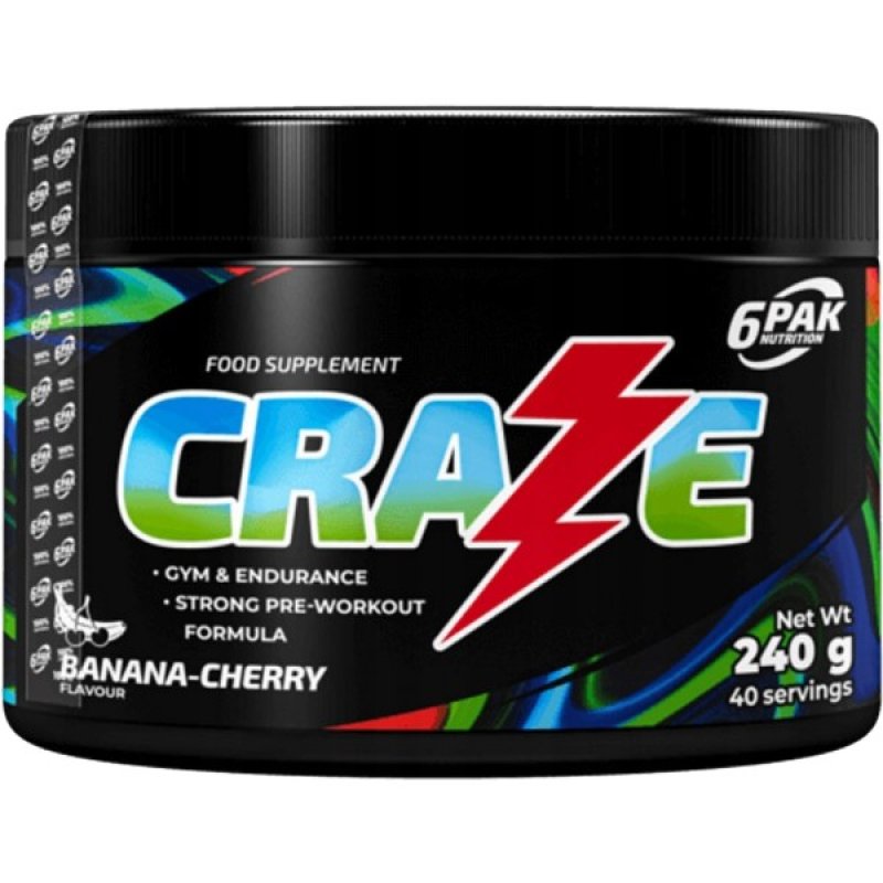 6Pak Nutrition Craze Pre-workout 240 g, banán-višeň