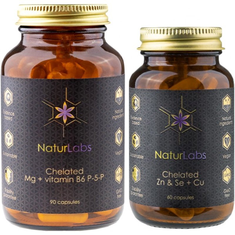 NaturLabs Chelated Mg + Vitamin B6 P-5-P (90 cps) + Chelated Zn & Se + Cu (60 cp