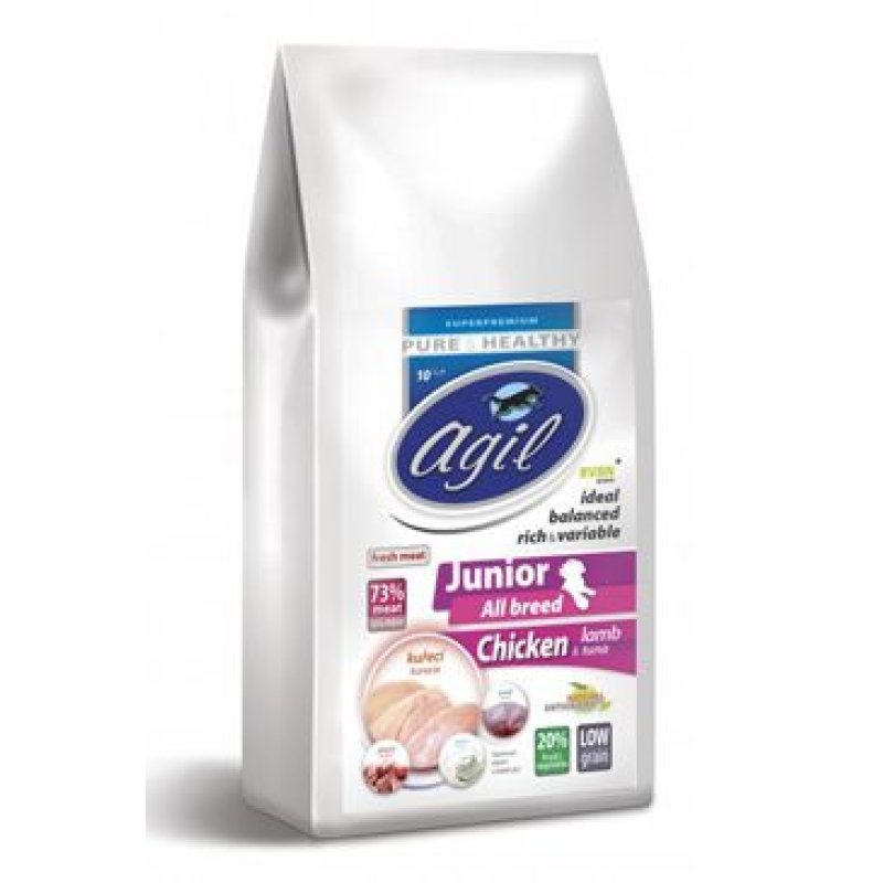 Agil Junior All Breed Low Grain Chicken, Lamb, Tuna 10 kg