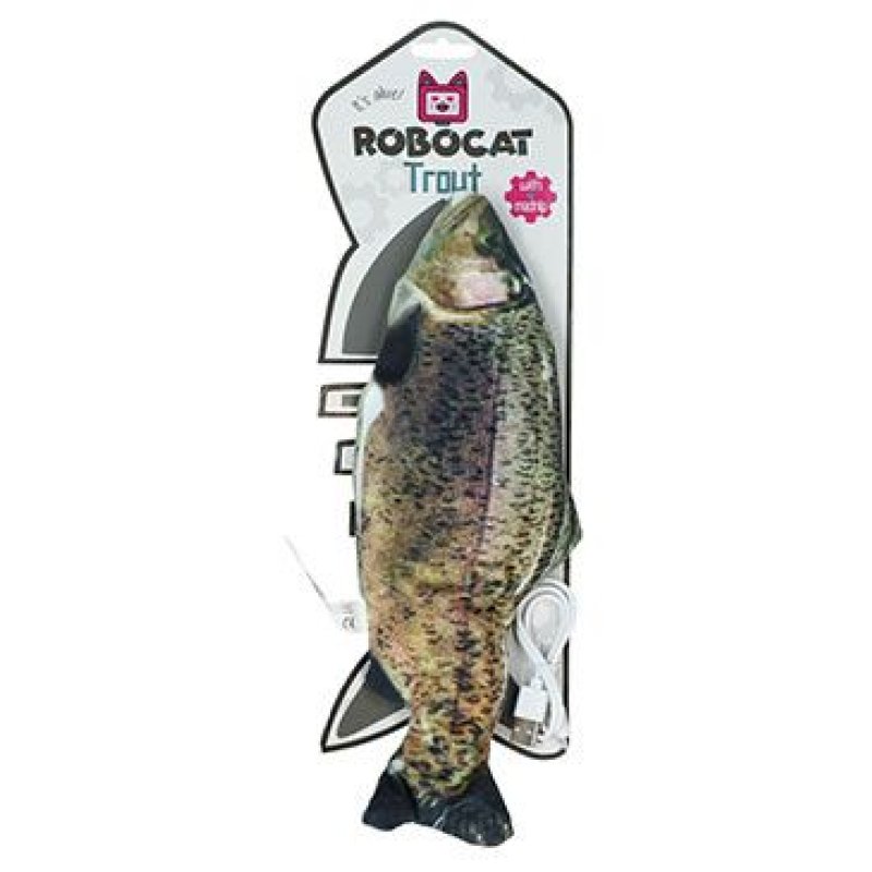 Hračka kočka Robocat Fish pstruh madnip, USB 30 cm