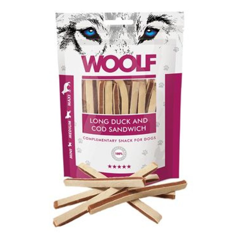 WOOLF Soft Duck and Cod Sandwich Long 100 g