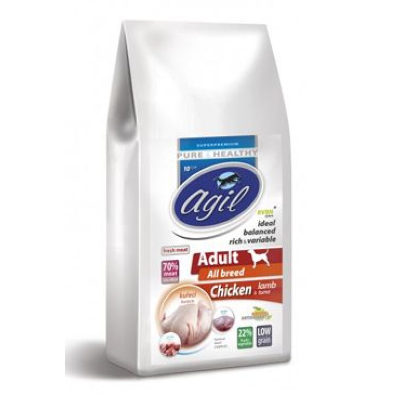 Agil Adult All Breed Low Grain Chicken, Lamb, Tuna 10 kg