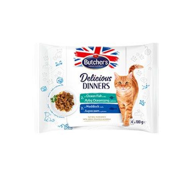 Butcher's Cat Delic.Dinners moř.ryby/treska kapsa 4 x 100 g