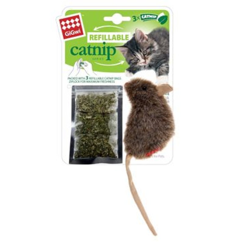 GiGwi Catnip myška se 3 výměnné sáčky